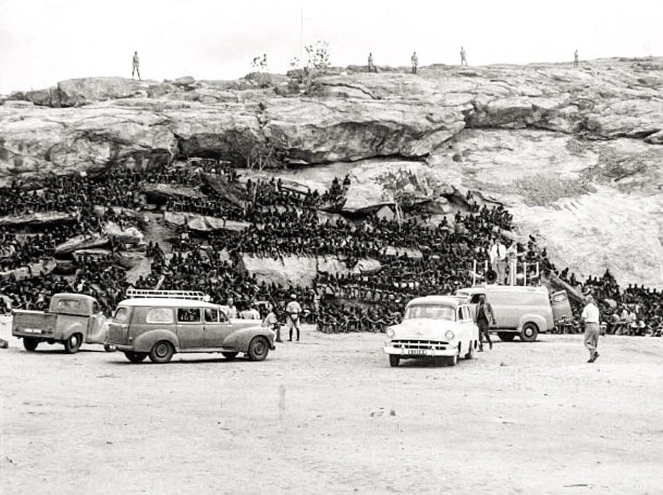 Mau Mau detainees under armed guard at Manyani, where they were subjected to hard labour at nearby quarries 1955.webp