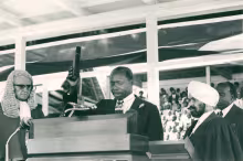 Moi takes over (1978)_President Daniel Arap Moi Swearing in after the death of Mzee Jomo Kenyatta at Uhuru Park in 1978_14.10.1978